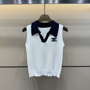 Women Sleeveless White and Blaek Top